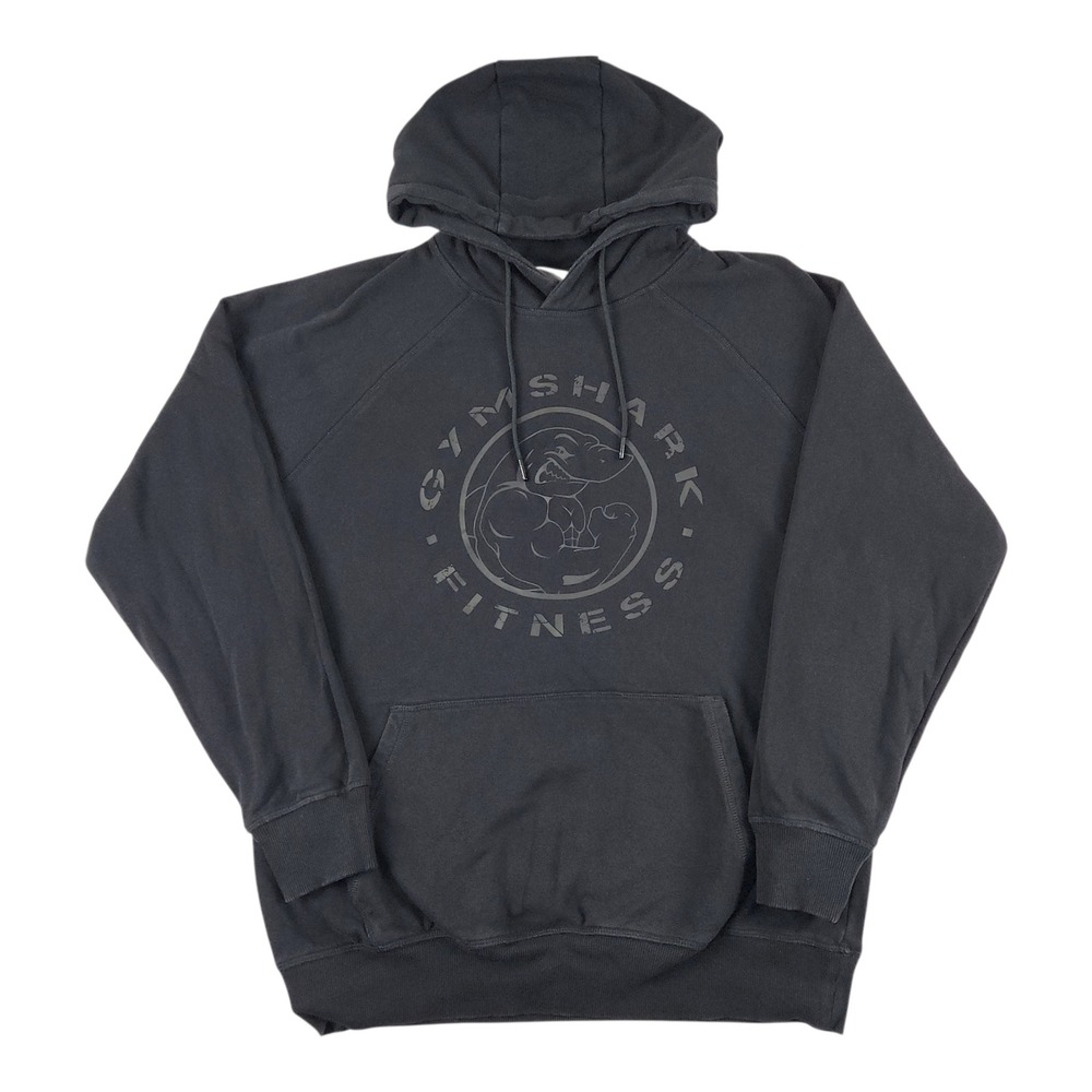 Gymshark Fitness Pullover Hoodie XL Gray Black Muscle Shark Graphic Sweatshirt